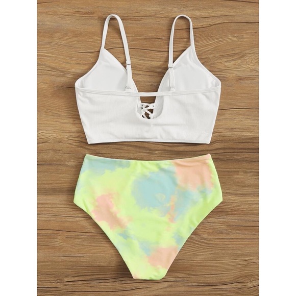 Shein Tie Dye Rib Lace-Up Bikini Swimsuit Size Medium - Picture 16 of 16